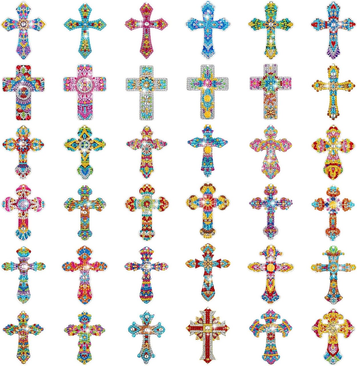 36PCS 5D Cross Diamond Painting Keychains – Double-Sided DIY Craft for Adults & Gifts